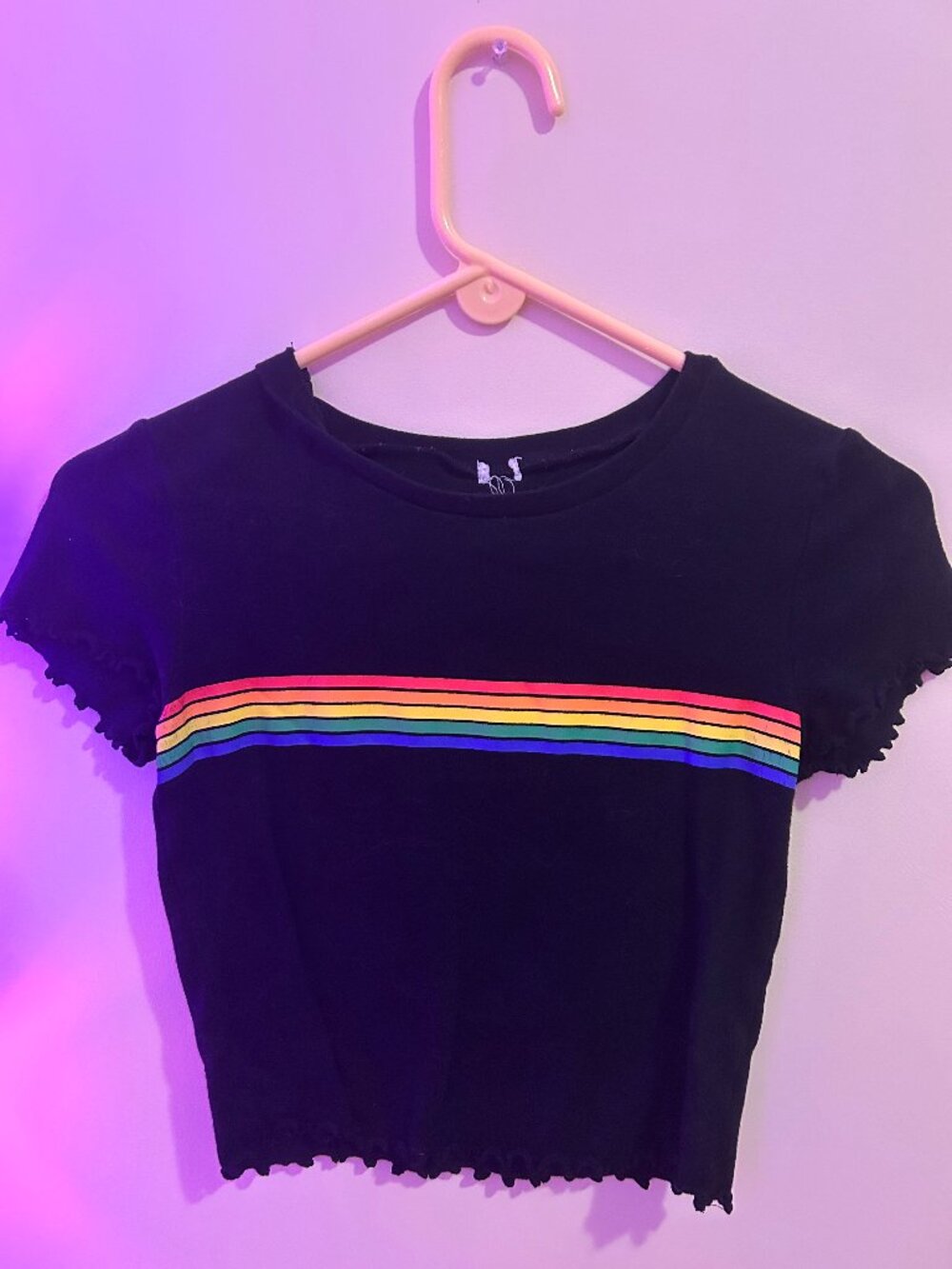 Black & Rainbow Striped Pride Crop Top